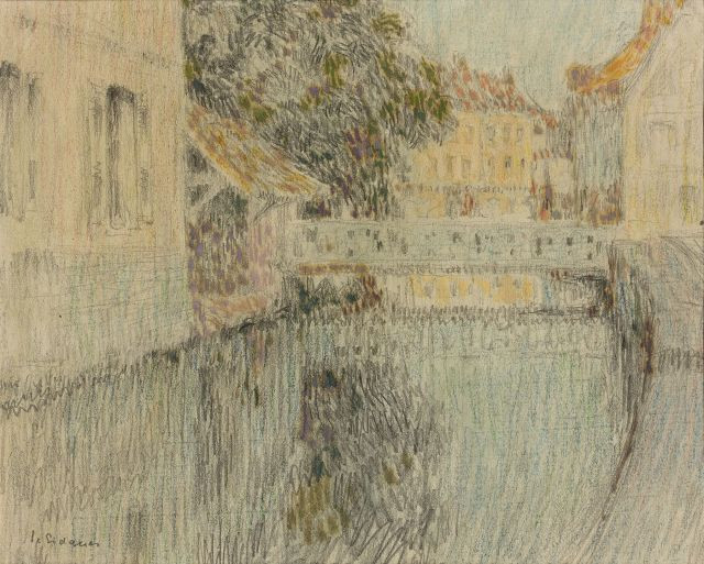 Henri LE SIDANER 1862 - 1939 LE LAVOIR, GISORS - Circa 1905-1909 Pastel, crayon et gouache sur papier