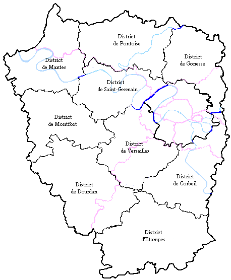 Carte de la région parisienne, avant la réorganisation